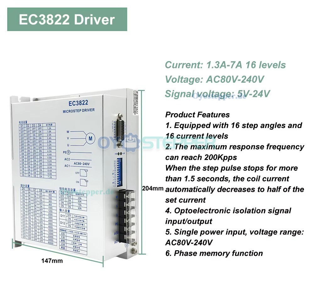 Nema 42 3-Phasen Schrittmotor und Treiber Kit 12/16/20 Nm 1,2°110 x 110 mm Keilwellenprofil Nema 42 3-Phasen Schrittmotor und Treiber Kit 12/16/20 Nm 1,2°110 x 110 mm Keilwellenprofil